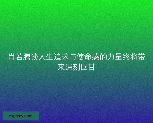 肖若腾谈人生追求与使命感的力量终将带来深刻回甘